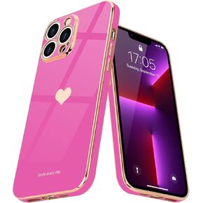 Teageo for iPhone 13 Pro Case for Women Girl Cute Love-Heart Luxury Bling Plating Soft Back Cover Raised Full Camera Protection Bumper Silicone Shockproof Phone Case for iPhone 13 Pro, Black