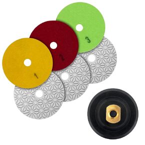 3 Step Diamond Polishing Pads 4 Inch Dry/Wet Grinding Pads for Granite, Marble, Artificial Stone Aluminum Backer pad Included