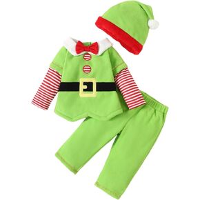 Toddler Baby Boys Girls Christmas Outfits Santa Claus Dress Up Clothes Long Sleeve Tops Velvet Pants Kids Elf Outfit