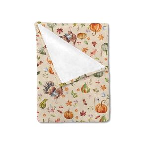 Thanksgiving Turkey Pumpkins Baby Blanket for Boy Girl Vintage Fall Pumpkins Boho Floral Leaves Flannel Soft Receiving Blanket Newborn Nursery Toddler Crib Bed Blanket Autumn Swaddle Blanket 30x40