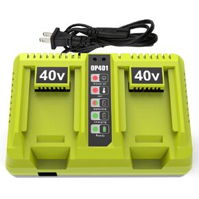 2Port OP401 Quick Charger for RYOBI 40-Volt Lithium Battery, Dual Ports Compatible with Ryobi 40V Battery OP4015 OP4026 OP4040 OP4050 OP4060, for Ryobi 40V Lithium-ion Battery Charger