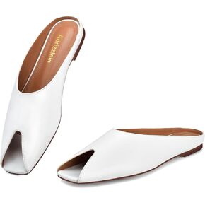Adrizzlein Mules for Women Square Open Toe Flats Sandals Shoes Slip On Backless Flat Shoes Comfort Office Shoes