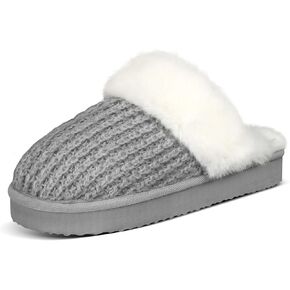 PIZZ ANNU Women's Platform Knit Slippers Comfy Winter Warm Fluffy Memory Foam Slip-On Scuff Faux Fur Plush House Slides Shoes for Indoor & Outdoor
