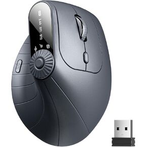 Ergonomic Vertical Mouse, Wireless Optical Bluetooth Mouse - Dual Mode Connectivity BT5.0+BT5.0+2.4GHz Up to 3 Devices, Adjustable DPI & 8 Function Buttons for PC, Laptop, MacBook, Rechargeable