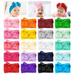 20pcs Baby Girl Bows Super Stretchy Nylon Headbands with Ribbon Bow Elastic Handmade Hair Accessories For Newborn Baby Girls Infant Toddlers Kids
