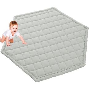 MABOZOO Hexagon Playpen Mat for Baby, 45x52 Inch Thicken Cotton Play Mat for Toddlers, Washable Non Slip and Cushioned Baby Crawling Mat for Six Pannel Playpen, Floor (Light Grey)