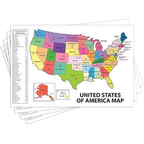 United States Map - USA Poster, US Educational Map - With State Capital - for Ages Kids to Adults- Home School Office - Printed on 12pt. Glossy Card Stock | Bulk Pack of 10 | 8.5 x 11 Inches
