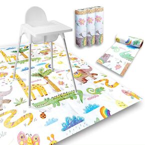Disposable Splat Mats | 30 Pcs Disposable and Waterproof Splash Mats | Under Highchair Splat Mat for Floor | BLW Baby Led Weaning Supplies | Splash Mat 40"x47" | Colorful Animal Print