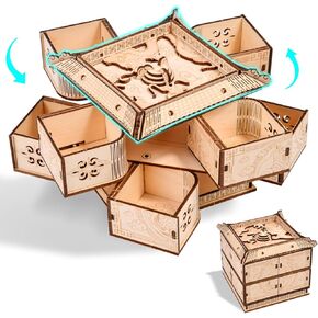 3D Wooden Puzzles Cat Model Kits for Adults & Teens,DIY Wood Mechanical Crafts Jewelry Box with Mirror, Hobbies Brain Teaser Building Gifts for Kids, Men & Women Birthday Christmas