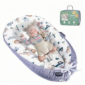 Baby Lounger for Newborn Infant Nest Portable Co Sleeper in Bed Newborn Lounger for 0-24 Months Adjustable 100% Cotton Soft Baby Floor Seat for Travel Boys & Girls Essentials Gift Baby Soft Snuggle
