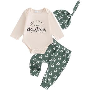 Newborn Baby Boy Girl Christmas Outfit Gingerbread Man Christmas Tree Romper Bodysuit Pants Hat Set Xmas Clothes
