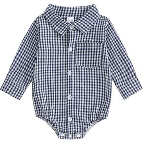 Baby Plaid Romper Boys Girls Button Down Bodysuit Long Sleeve Lapel Neck Tops Fall Winter Festival Clothes
