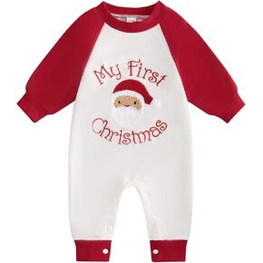 Kupretty Baby Boy Christmas Outfit Color Block Long Sleeve Letter Printed Romper Jumpsuit Newborn Infant Fall Winter Clothes