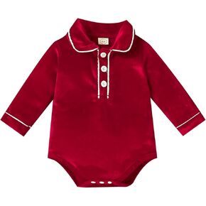 Baby Boy Girl Contrast Color Velvet Romper Winter Lapel Long Sleeve Button Up Bodysuit Newborn Coming Home Outfit