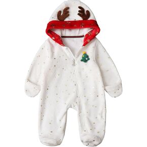 Baby Boys Girls Hooded Footies Newborn Christmas Outfit Star Sequined Zip Up Romper Bunting with Elks Antlers