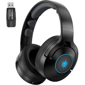 YOTMS Wireless PS5 Headset, 2.4GHz Wireless Gaming Headset for PC PS4 Switch Laptop, Over Ear Headphones with Noise Cancelling Detachable Mic, LED Light, 3.5mm Wired Mode (Black)
