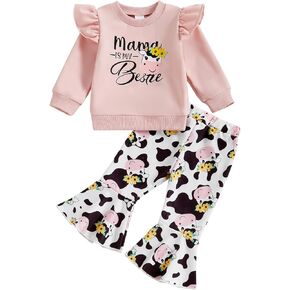 Baby Cowgirl Outfit Cow Print Frill Long Sleeve Romper Flare Pants Headband Set Infant Girl Western Clothes