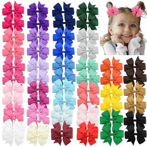 60PCS 3 Inch Boutique Grosgrain Ribbon Pinwheel Hair Bows Alligator Clips for Baby Girls Infants Toddlers in Pairs