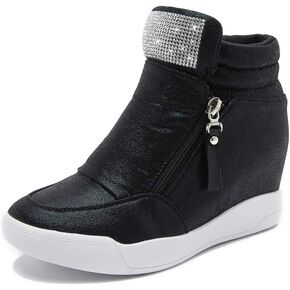 LIURUIJIA Women's Ankle Boots Fashion Wedge Sneakers For Women Dressy High-Top Invisible Heel Casual Black White Red Platform Shoes