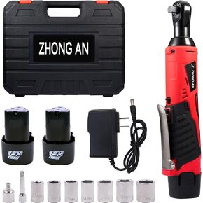 Cordless Electric 3/8" Ratchet Wrench Set with Variable Speed Trigger,57 ft.lbs, 220 RPM,7 Sockets,1/4" Adapter,1 extension bars,2 Pack 12V 1500mAh Li-Ion Batteries, 1 Fast Charger