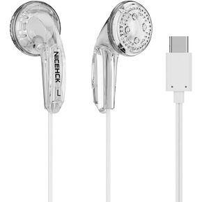 Yuandao HiFi Wired Earbuds: 15.4mm Dynamic Type-C Plug Flat Head Earphones with Call/Music Control Button, Bass Stereo in Ear Headphones for Gaming/Sport/Student/PC/Phone/Tablet, Black no Mic