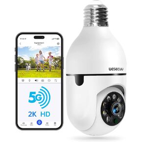 Light Bulb Security Camera 2Pack 5G& 2.4GHz WiFi 2K Security Cameras Wireless Outdoor Motion Detection and Alarm,Two-Way Talk,Color Night Vision,Human Detection, Bulb Camera Compatible with Alexa