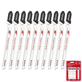 EZARC 10PCS Jigsaw Blades T101B Jig Saw Blades Set for Wood Clean Cutting Assorted T-Shank Replacement 10 TPI Curved & Scrolling Cutting
