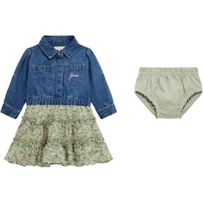 GUESS baby-girls Mixed Fabric Dress and Panties