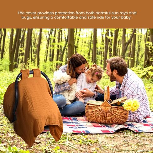 EDEN BLISS Car Seat Baby Cover – 100% Cotton Baby Car Seat Cover – 120x120cm Infant Carseat Covers Baby – Muslin Infant Car Seat Cover for Baby Girl & Boy – Summer Car Seat Cover for Baby (Mustard) in Saudi Arabia