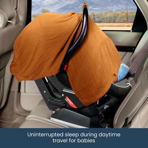 EDEN BLISS Car Seat Baby Cover – 100% Cotton Baby Car Seat Cover – 120x120cm Infant Carseat Covers Baby – Muslin Infant Car Seat Cover for Baby Girl & Boy – Summer Car Seat Cover for Baby (Mustard) in Saudi Arabia