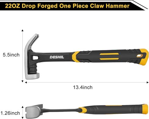 16OZ Claw Hammer with Fiberglass Handle, Drop Forged Claw Hammer, All Purpose Hammer, Smooth Face, Shock-Absorbing Grip in Kuwait