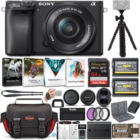 Sony a6400 Mirrorless Digital Camera and 16-50mm Lens Bundle with 64 GB SDXC Card, Filter Kit, Batteries and Charger Set, Corel Software Suite, Messenger Bag and Accessories (8 Items) in Saudi Arabia