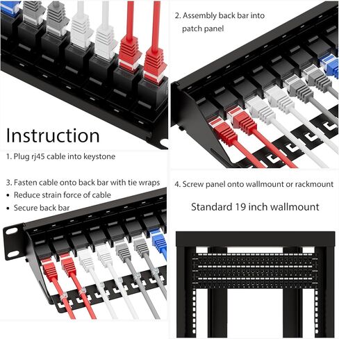 iwillink 10Gbps Cat6A Patch Panel 12 Port, Keystone Patch Panel with Back Bar, Wallmount or Rackmount Ethernet Patch Panel, Compatible with Cat5, Cat5e, Cat6, Cat6A Cabling in Saudi Arabia