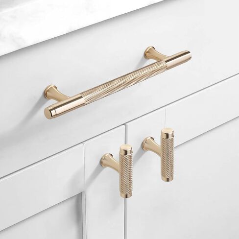 Asidrama 10 Pack Knurled Brushed Satin Nickel Kitchen Cabinet Knobs Dresser Knobs Drawer Knobs Single Hole Cabinet T Bar Pull Handles for Kitchen Wardrobe Cupboard in Kuwait