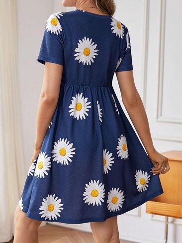 MakeMeChic Women's Maternity Floral Dress Crew Neck Short Sleeve A Line Flowy Nursing Dress with Pocket in Saudi Arabia