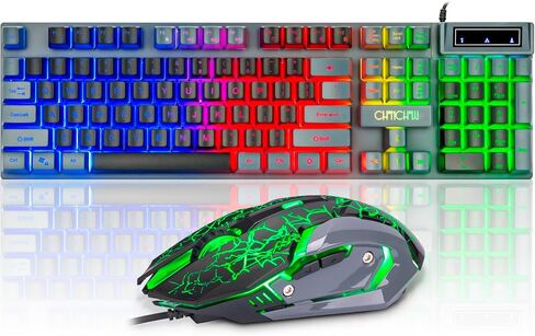 CHONCHOW Gaming Keyboard and Mouse Combo RGB LED Backlit USB Wired Key Board 3200dpi Mice Mechanical Feel Compatible with Xbox one ps5 Windows Laptop Computer(Grey-Black) in Kuwait