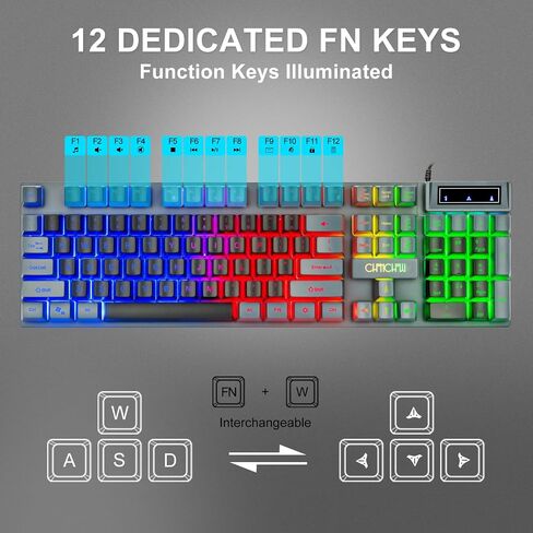 CHONCHOW Gaming Keyboard and Mouse Combo RGB LED Backlit USB Wired Key Board 3200dpi Mice Mechanical Feel Compatible with Xbox one ps5 Windows Laptop Computer(Grey-Black) in Kuwait