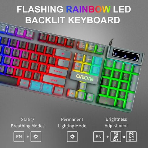 CHONCHOW Gaming Keyboard and Mouse Combo RGB LED Backlit USB Wired Key Board 3200dpi Mice Mechanical Feel Compatible with Xbox one ps5 Windows Laptop Computer(Grey-Black) in Kuwait