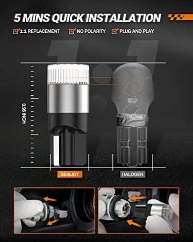 SEALIGHT 194 T10 LED Light Bulb 6000K White, 1000% Brightness W5W 168 2825 Car Interior Light Bulb Replacement for License Plate Light, Dome Light, Map Light, Courtesy Light, Pack of 2 in Saudi Arabia