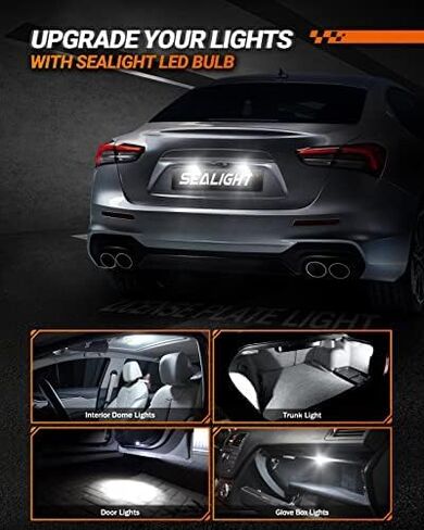 SEALIGHT 194 T10 LED Light Bulb 6000K White, 1000% Brightness W5W 168 2825 Car Interior Light Bulb Replacement for License Plate Light, Dome Light, Map Light, Courtesy Light, Pack of 2 in Saudi Arabia