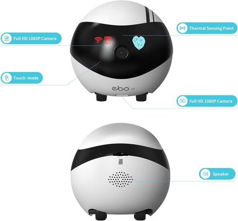 Rocon Ebo AIR Pet Robot Camera, 2 Way Talk, Night Vision, App Remote Control, Indoor Security Camera, Movable Cam for Dog/Cat/Baby, SD Card in Saudi Arabia