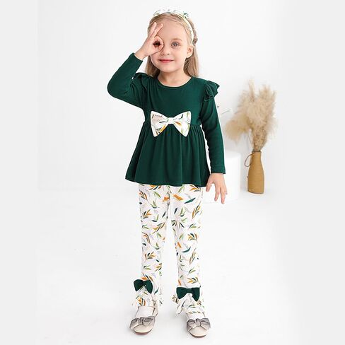 Weixinbuy Toddler Baby Girl Clothes Long Sleeve Ruffle Ribbed Tops Floral Pants with Headband Baby Fall Winter Outfits 12M-5T in Kuwait