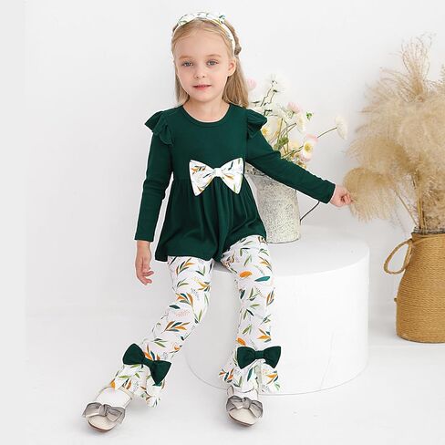 Weixinbuy Toddler Baby Girl Clothes Long Sleeve Ruffle Ribbed Tops Floral Pants with Headband Baby Fall Winter Outfits 12M-5T in Kuwait