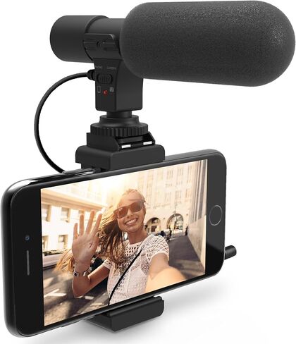 مجموعة ميكروفون Bower HD ميكروفون فيديو عالمي لأجهزة iPhone والهواتف الذكية Android وكاميرات DSLR - متوافقة مع كاميرات Canon EOS وNikon وSony - مع حامل الهاتف in Kuwait