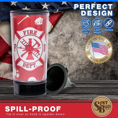 Spit Bud American Eagle المبصقة المثالية للمضغ - كوب للغمس والاستنشاق قابل للحمل مع غطاء، وعروة منبثقة، وقمع مقاوم للانسكاب، وقاطع العلب وحامل - يناسب حاملات الأكواب - يحمل 8 أونصة - صنع في الولايات المتحدة الأمريكية in Saudi Arabia