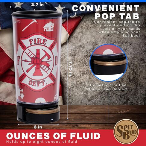 Spit Bud American Eagle المبصقة المثالية للمضغ - كوب للغمس والاستنشاق قابل للحمل مع غطاء، وعروة منبثقة، وقمع مقاوم للانسكاب، وقاطع العلب وحامل - يناسب حاملات الأكواب - يحمل 8 أونصة - صنع في الولايات المتحدة الأمريكية in Saudi Arabia