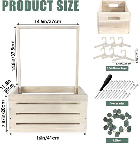 Okydoky Wooden Baby Shower Crate Wardrobe, Baby Gift Basket with Handle, Kids Clothes Hanger and Garland, Baby Storage Basket, Personalized Baby Basket for Pregnant New Parents NO.LPL，Wood1 in Saudi Arabia