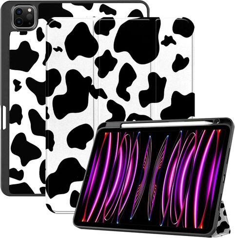 متوافق مع حافظة iPad Pro مقاس 12.9 بوصة، الجيل السادس/الخامس/الرابع/الثالث (2022/2021/2020/2018) حامل أقلام الرصاص، حافظة خلفية من مادة TPU، غطاء للنوم/الاستيقاظ التلقائي مع شحن قلم iPad الثاني - أسود أرجواني ليوبارد الفهد in Kuwait
