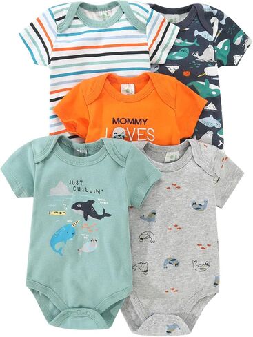 5pcs Newborn Infant Toddler Rompers Unisex Funny Letter Print Cute Bodysuits in Saudi Arabia