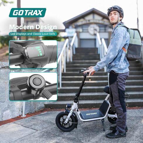 سكوتر كهربائي Gotrax A5 مع مقعد للبالغين، 15.5 ميل و15.5 ميل في الساعة بواسطة محرك 400 واط، ممتص صدمات خلفي مزدوج وإطار هوائي 12 بوصة، سكوتر E Commuter مع سلة حمل (أبيض) in Kuwait
